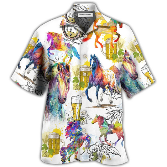 Hawaiian Shirt / Adults / S Horse I Like Horse And Beer - Hawaiian Shirt - Reefox