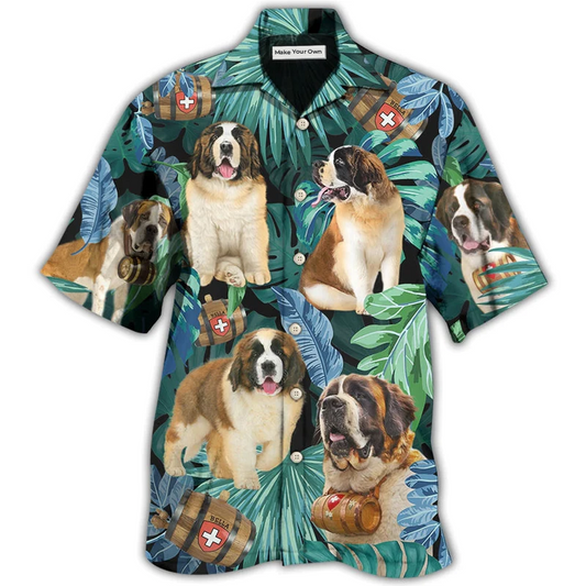 Hawaiian Shirt / Adults / S Saint Bernard Dog Tropical Leaf Style - Hawaiian Shirt - Reefox