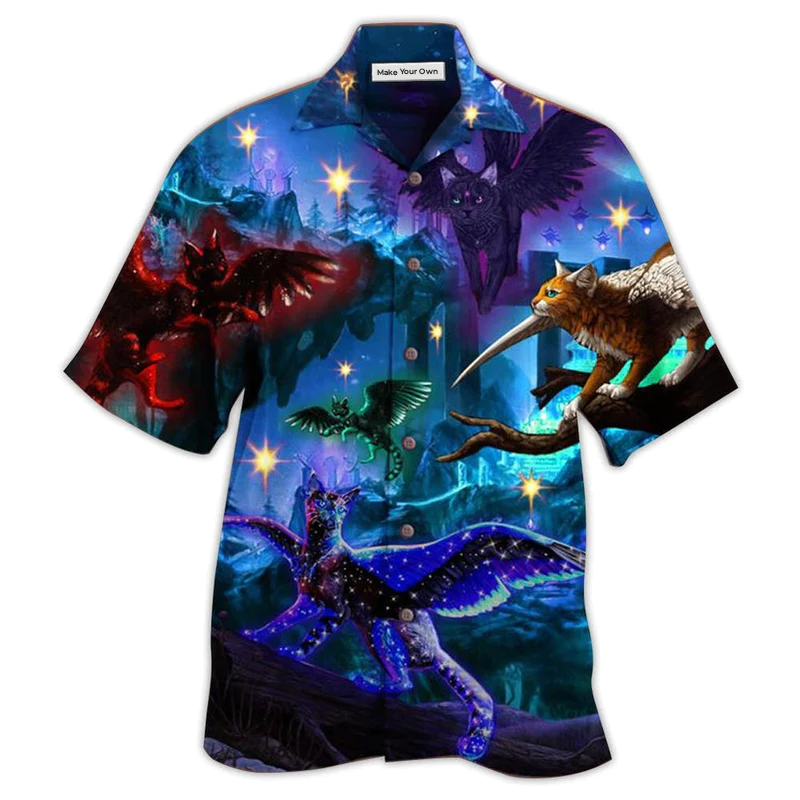 Hawaiian Shirt / Adults / S Cat Fly Love Dark - Hawaiian Shirt - Reefox