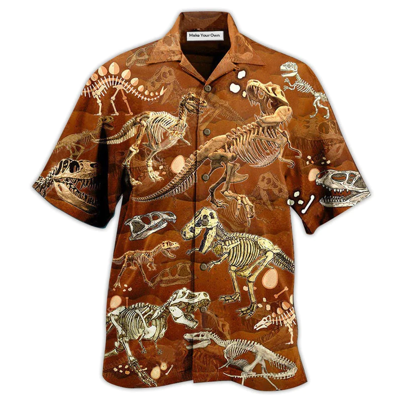 Hawaiian Shirt / Adults / S Dinosaur T-Rex Skull Vintage - Hawaiian Shirt - Reefox