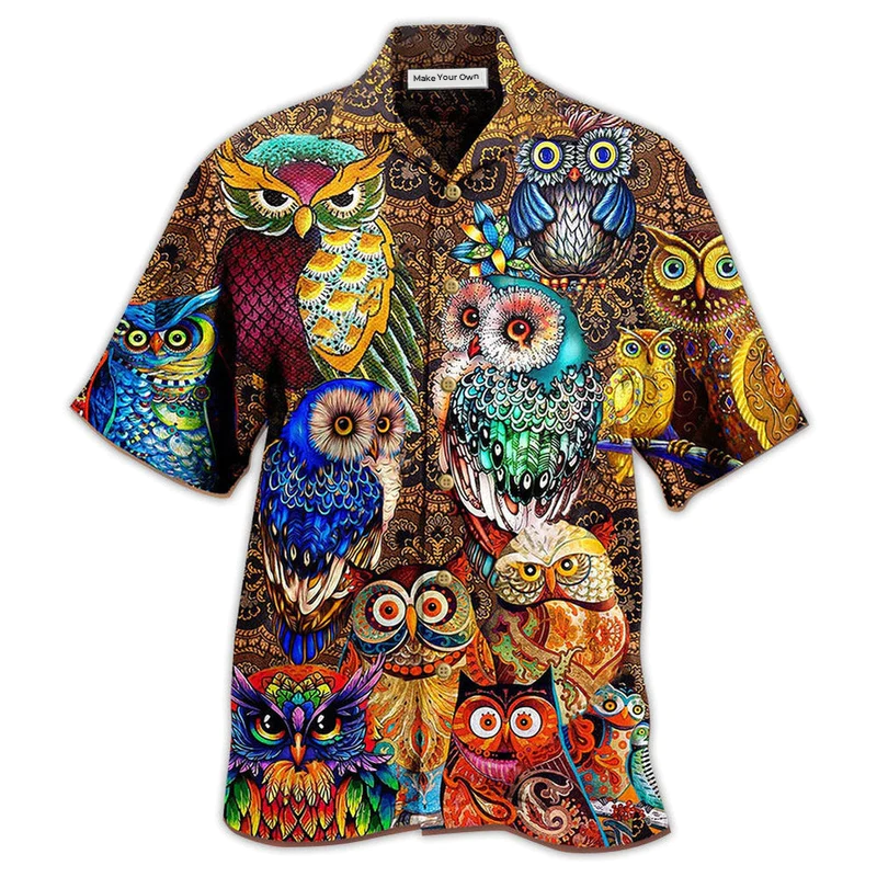 Hawaiian Shirt / Adults / S Owl Full Color Love Cool - Hawaiian Shirt - Reefox