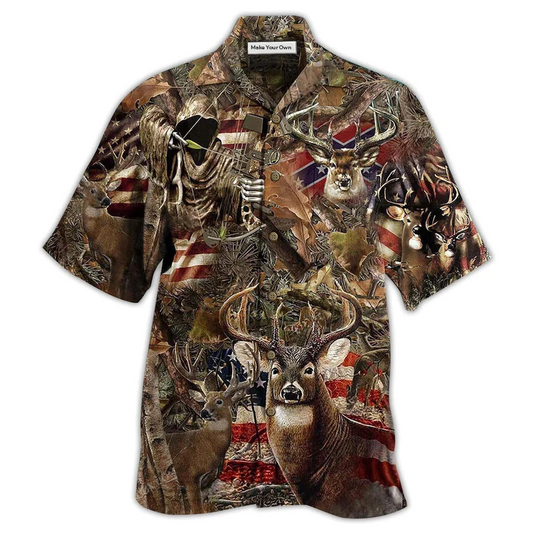 Hawaiian Shirt / Adults / S Hunting Deer Loves Forest America - Hawaiian Shirt - Reefox
