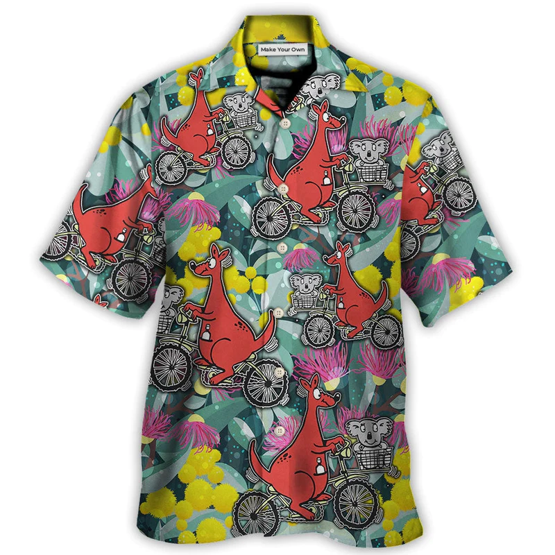 Kangaroo And Koala Ride Cycling Flower Art - Hawaiian Shirt - Reefox