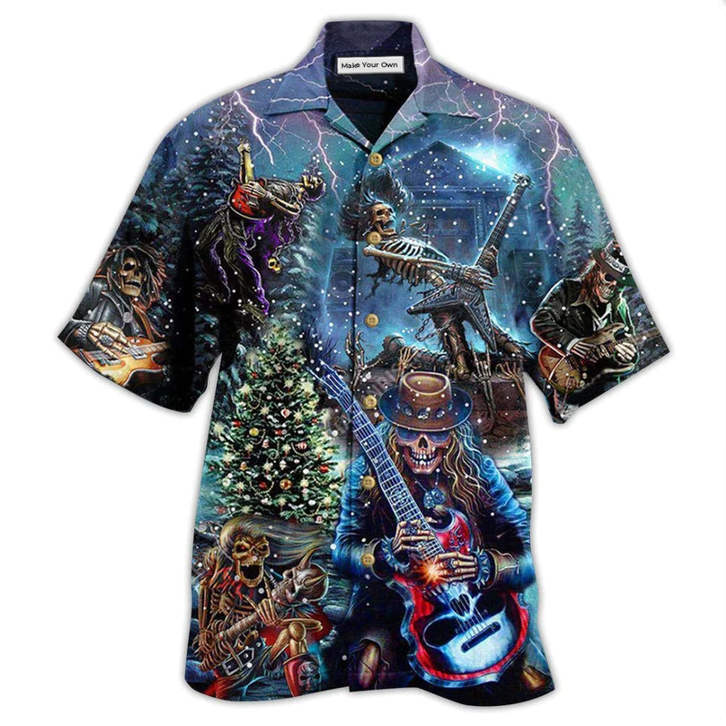Hawaiian Shirt / Adults / S Skull Playing Rock Party Music - Hawaiian Shirt - Reefox