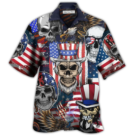 Hawaiian Shirt / Adults / S Skull Independence Day Skull US Flag - Hawaiian Shirt - Reefox