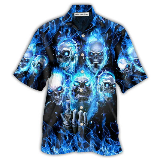 Hawaiian Shirt / Adults / S Skull Blue Skull Angry Style - Hawaiian Shirt - Reefox