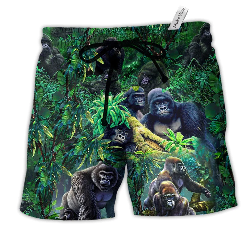 Beach Short / Adults / S Gorilla Family Of In The Jungle Animals - Beach Short Reefox - Owls Matrix LTD