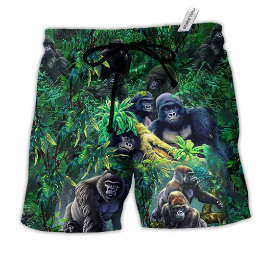 Beach Short / Adults / S Gorilla Family Of In The Jungle Animals - Beach Short Reefox - Owls Matrix LTD