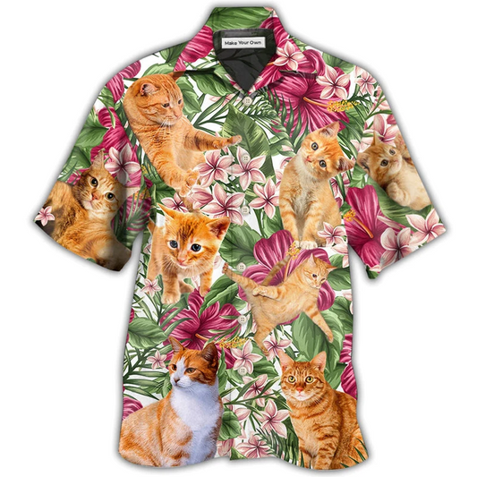 Hawaiian Shirt / Adults / S Cat Tropical Floral Orange Cat - Hawaiian Shirt - Reefox