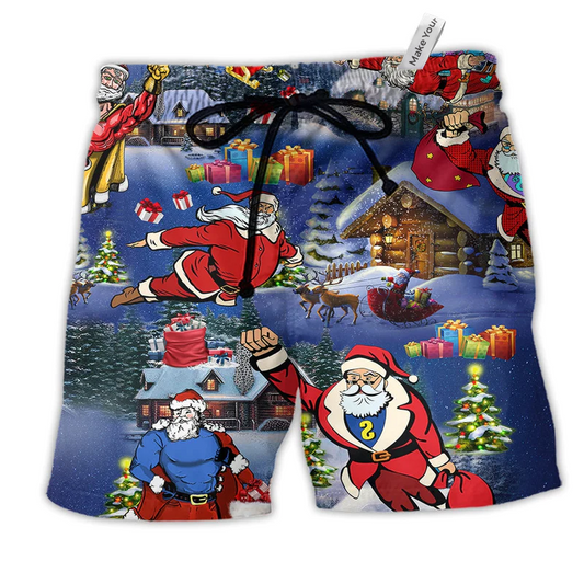 Beach Short / Adults / S Christmas Flying Super Santa Stunning - Beach Short Reefox - Owls Matrix LTD