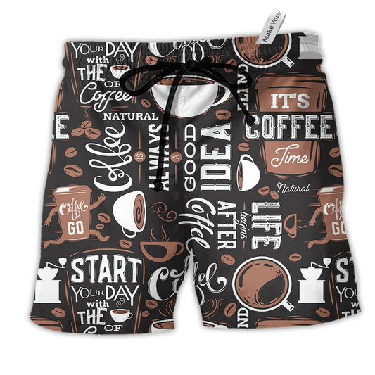 Beach Short / Adults / S Coffee Start Your Day With The Coffee Good Idea - Beach Short Reefox - Owls Matrix LTD