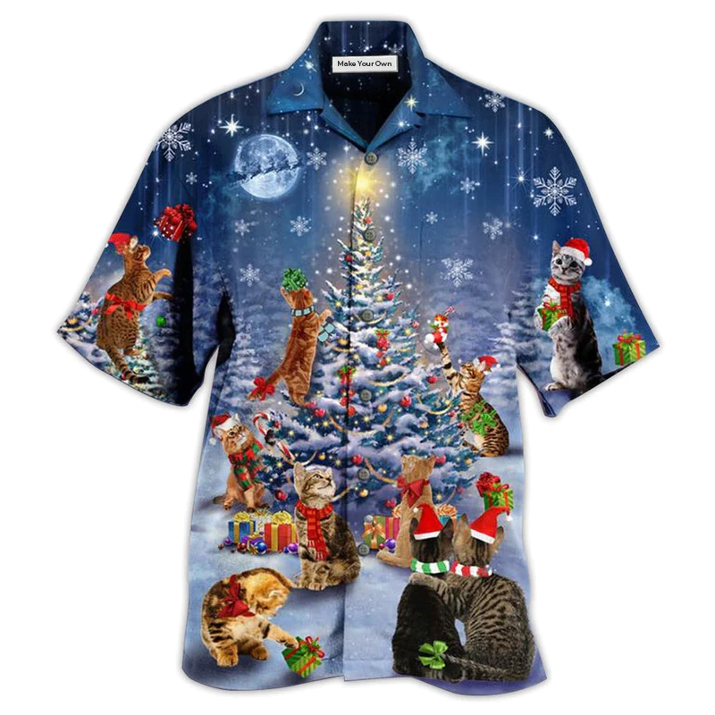Hawaiian Shirt / Adults / S Christmas Cat Love Merry Christmas - Hawaiian Shirt - Reefox