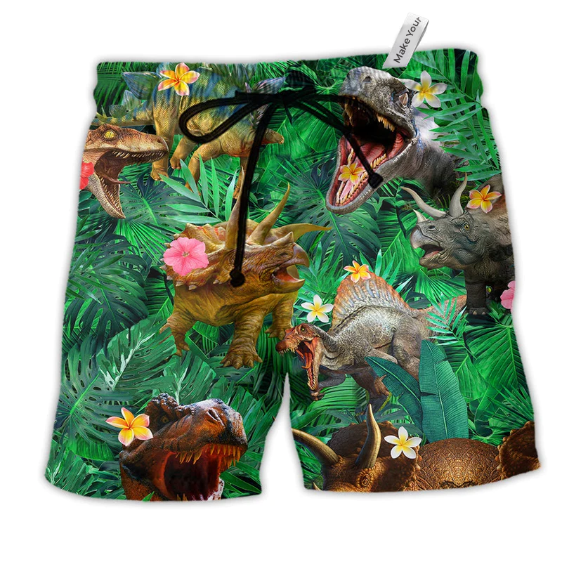Beach Short / Adults / S Dinosaur Aloha Colorful Style - Beach Short Reefox - Owls Matrix LTD