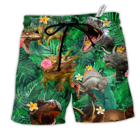 Beach Short / Adults / S Dinosaur Aloha Colorful Style - Beach Short Reefox - Owls Matrix LTD