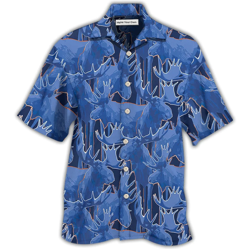 Hawaiian Shirt / Adults / S Moose Blue Beautiful Moose - Hawaiian Shirt - Reefox