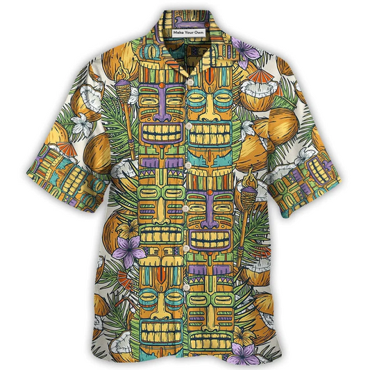 Hawaiian Shirt / Adults / S Tiki Tradition Tribal Mask And Coconut Tropical - Hawaiian Shirt - Reefox