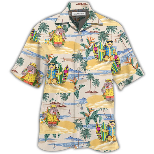 Hawaiian Shirt / Adults / S Cartoon Hippo And Turtle Tropical Style - Hawaiian shirt - Reefox