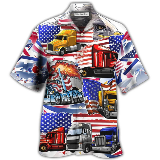 Hawaiian Shirt / Adults / S Truck USA Flag Independence Day - Hawaiian Shirt - Reefox