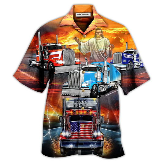 Hawaiian Shirt / Adults / S Truck Driver Jesus Bless In The Sunset - Hawaiian Shirt - Reefox