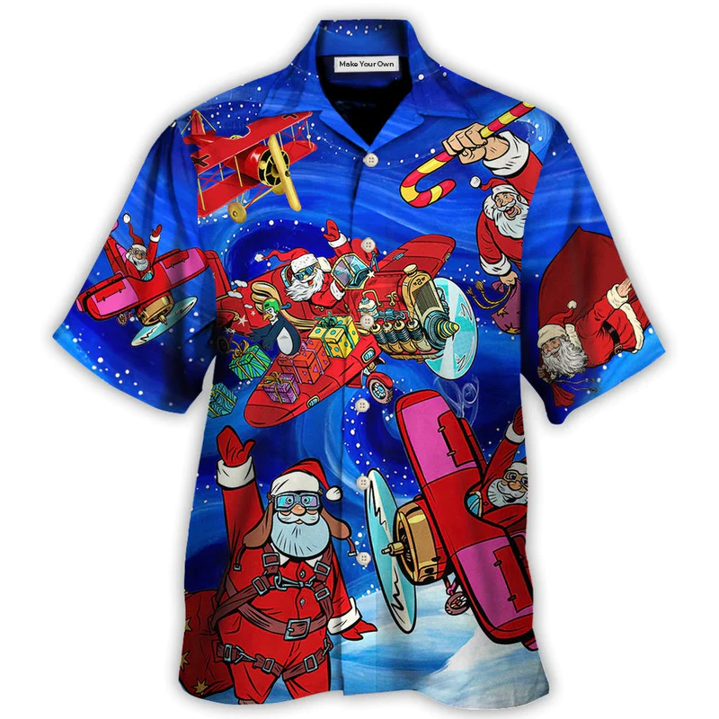 Hawaiian Shirt / Adults / S Christmas No Reindeer Any More Santa Loves Airplane Magic Night - Hawaiian Shirt - Reefox