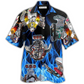 Hawaiian Shirt / Adults / S Hot Rod Blue Flame In Black Background - Hawaiian Shirt - Reefox