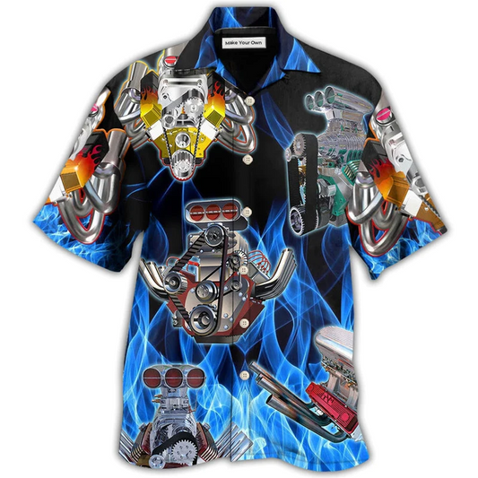Hawaiian Shirt / Adults / S Hot Rod Blue Flame In Black Background - Hawaiian Shirt - Reefox