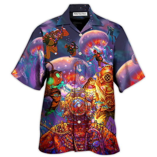 Hawaiian Shirt / Adults / S Diving With Big Jellyfishes In Fantasy Under Sea - Hawaiian Shirt - Reefox