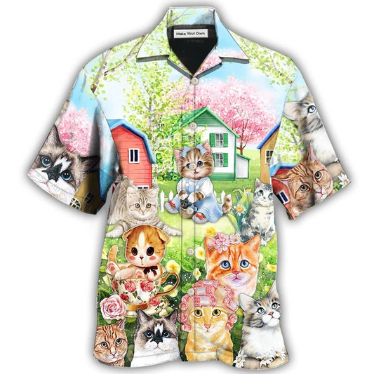 Hawaiian Shirt / Adults / S Cat Flowers And Lovely House Art - Hawaiian Shirt - Reefox