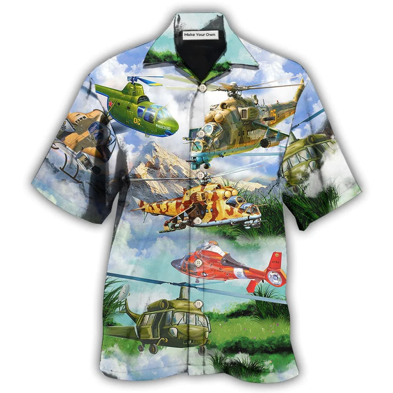 Hawaiian Shirt / Adults / S Helicopter Real Pilots Don't Need Runway Mountain Sky - Hawaiian Shirt - Reefox