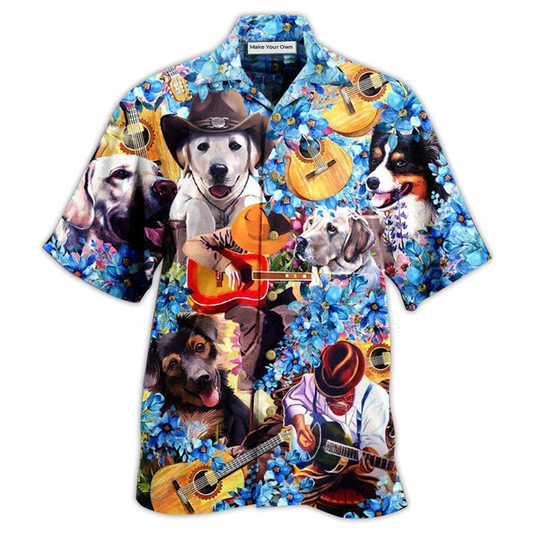 Hawaiian Shirt / Adults / S Guitar Dog That's What I Do I Pet Dogs I Play Guitars - Hawaiian Shirt - Reefox