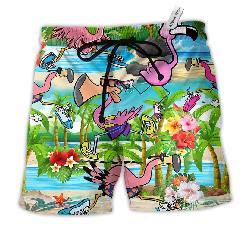 Beach Short / Adults / S Flamingo The Running Flamingoes So Beautiful - Beach Short Reefox - Owls Matrix LTD