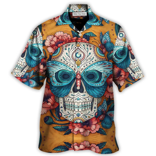 Hawaiian Shirt / Adults / S Skull And Butterfly Abstract Vintage Colorful - Hawaiian Shirt - Reefox