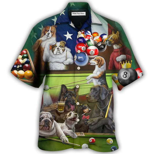Hawaiian Shirt / Adults / S Billiard Independence Day Funny Dogs - Hawaiian Shirt - Reefox