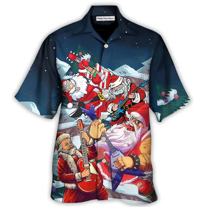 Hawaiian Shirt / Adults / S Christmas Santa With Electric Guitar - Hawaiian Shirt - Reefox