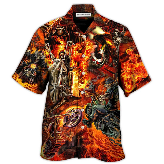 Hawaiian Shirt / Adults / S Motorcycle Lover Skull Fire Burning Art Style - Hawaiian Shirt - Reefox