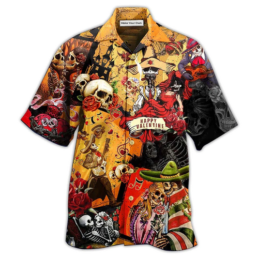 Hawaiian Shirt / Adults / S Skull Happy Valentine's Day - Hawaiian Shirt - Reefox