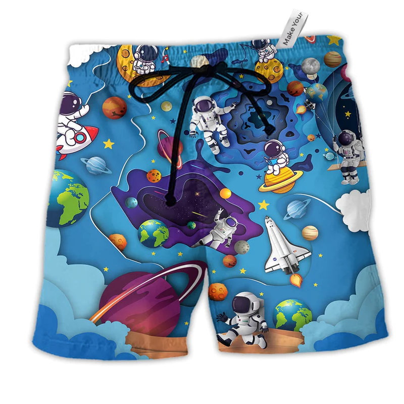Beach Short / Adults / S Galaxy Spaceship Fly To Galaxy Lovely - Beach Short Reefox - Owls Matrix LTD