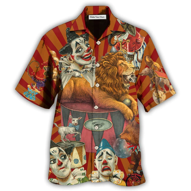 Hawaiian Shirt / Adults / S Clown Funny Happy Lion - Hawaiian Shirt - Reefox