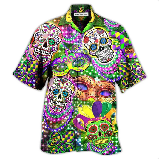 Hawaiian Shirt / Adults / S Skull Mardi Gras - Hawaiian Shirt - Reefox