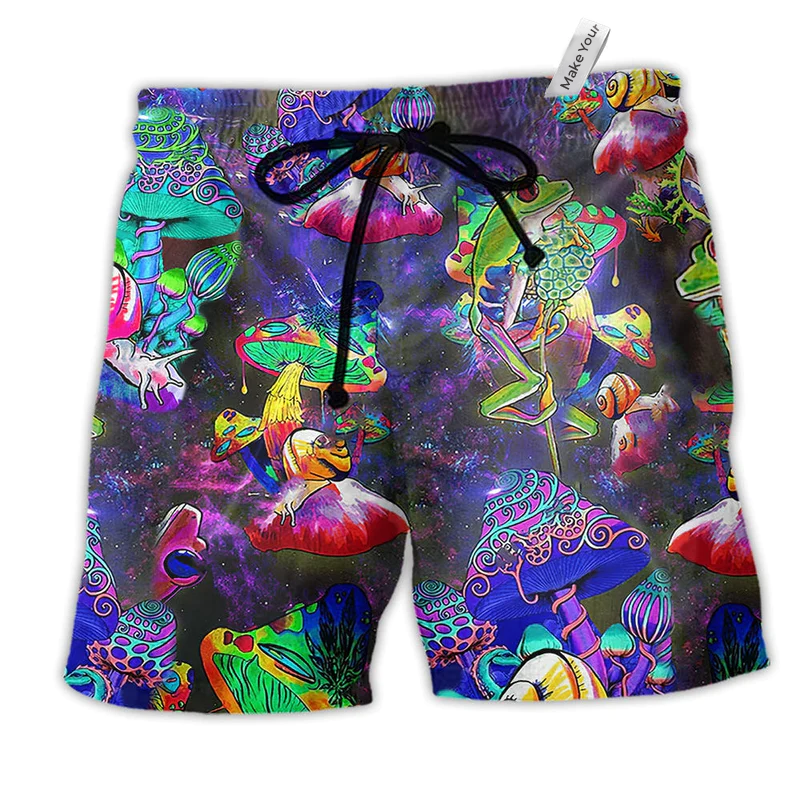 Beach Short / Adults / S Frog Colorful Galaxy Mushroom Funny - Beach Short Reefox - Owls Matrix LTD