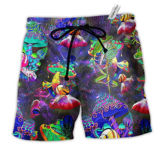 Beach Short / Adults / S Frog Colorful Galaxy Mushroom Funny - Beach Short Reefox - Owls Matrix LTD