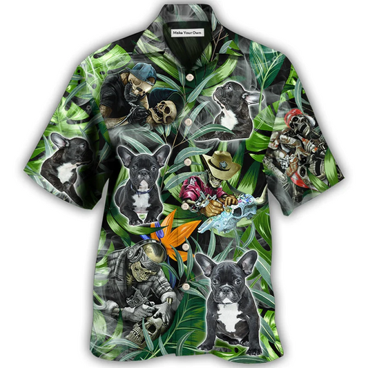 Hawaiian Shirt / Adults / S Skull And French Bulldog Tatoo Smoke Tropical - Hawaiian Shirt - Reefox