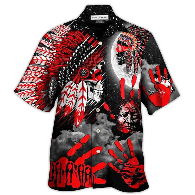 Hawaiian Shirt / Adults / S Native American Halloween Red Skull Moon Night Style - Hawaiian Shirt - Reefox