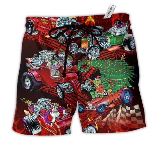 Beach Short / Adults / S Hot Rod Merry Christmas Cool - Beach Short Reefox - Owls Matrix LTD