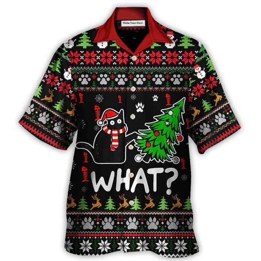 Hawaiian Shirt / Adults / S Black Cat Wreck The Tree Funny Ugly Style Christmas - Hawaiian Shirt - Reefox