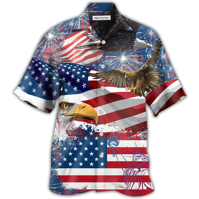 Hawaiian Shirt / Adults / S America 4th Of July America Eagle Freedom - Hawaiian Shirt - Reefox
