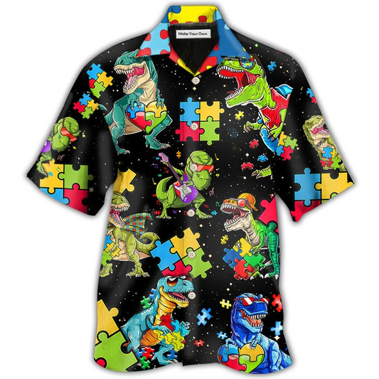 Hawaiian Shirt / Adults / S Autism Dinosaur Black - Hawaiian Shirt - Reefox