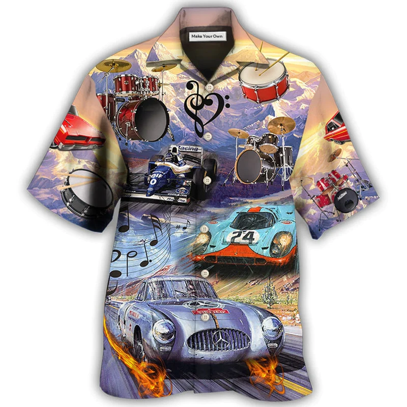 Hawaiian Shirt / Adults / S Racing And Drum Lover Music And Car - Hawaiian Shirt - Reefox