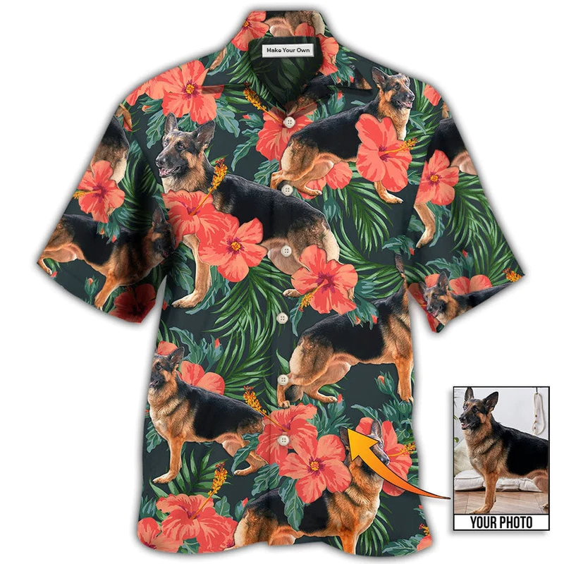 Hawaiian Shirt / Adults / S German Shepherd Tropical Custom Photo - Hawaiian Shirt - Reefox