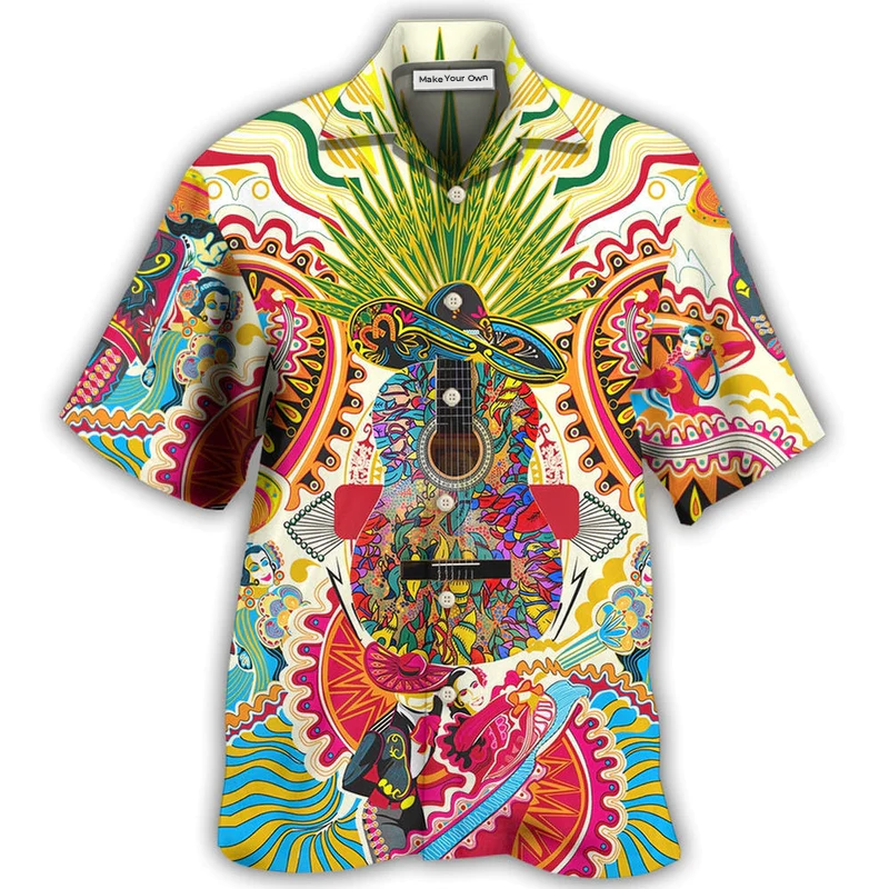 Hawaiian Shirt / Adults / S Hippie Peace Life Love Guitar - Hawaiian Shirt - Reefox